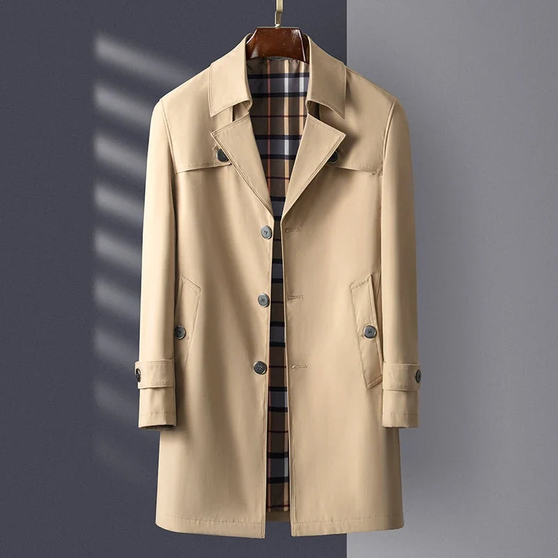 Men's Trench Coat Classic Fit Double-Breasted Long Sleeve Stylish Outerwear