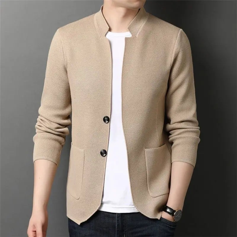 Men's Knit Cardigan Stand Collar Long Sleeve Casual Layering Everyday