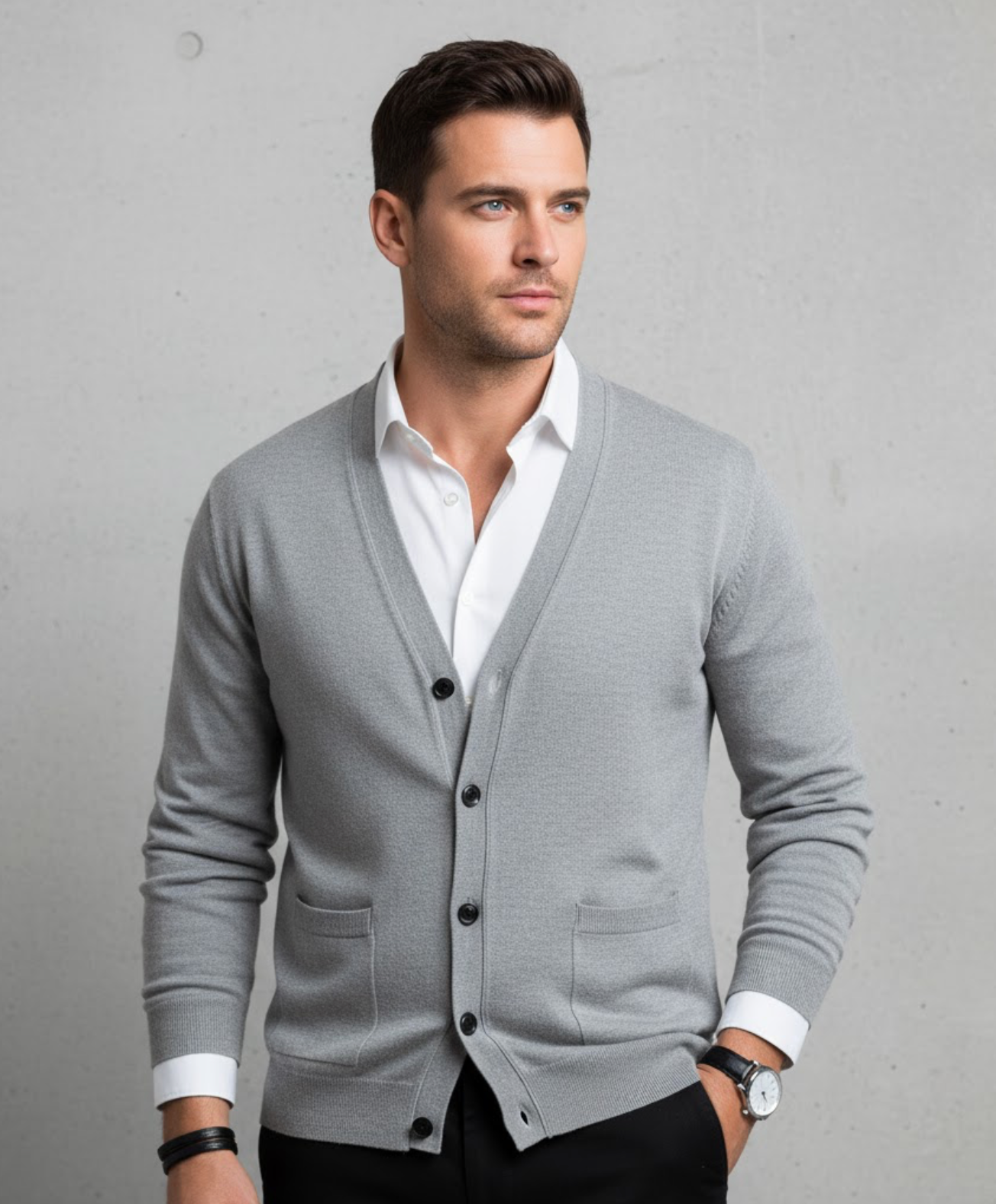 Men's V-Neck Cardigan Button-Up Knitted Ribbed Layering Casual Smart-Casual Office Everyday Warm Soft Versatile