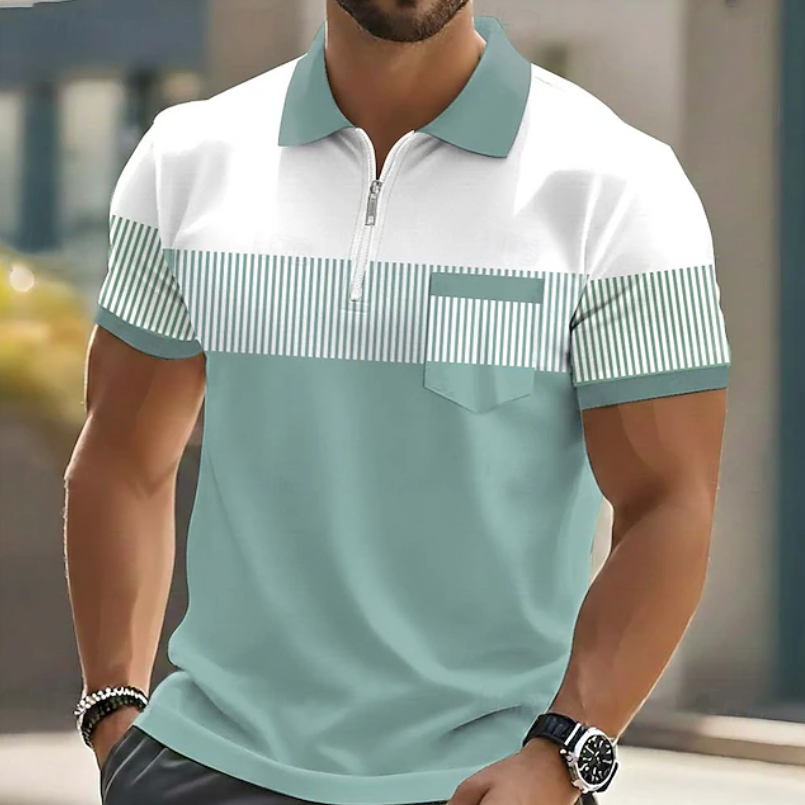 Men's Casual Striped Polo Shirt Short-Sleeve Zipper Collar Relaxed Fit Summer Holiday Beach Everyday Smart-Casual Modern