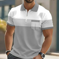 Men's Casual Striped Polo Shirt Short-Sleeve Zipper Collar Relaxed Fit Summer Holiday Beach Everyday Smart-Casual Modern