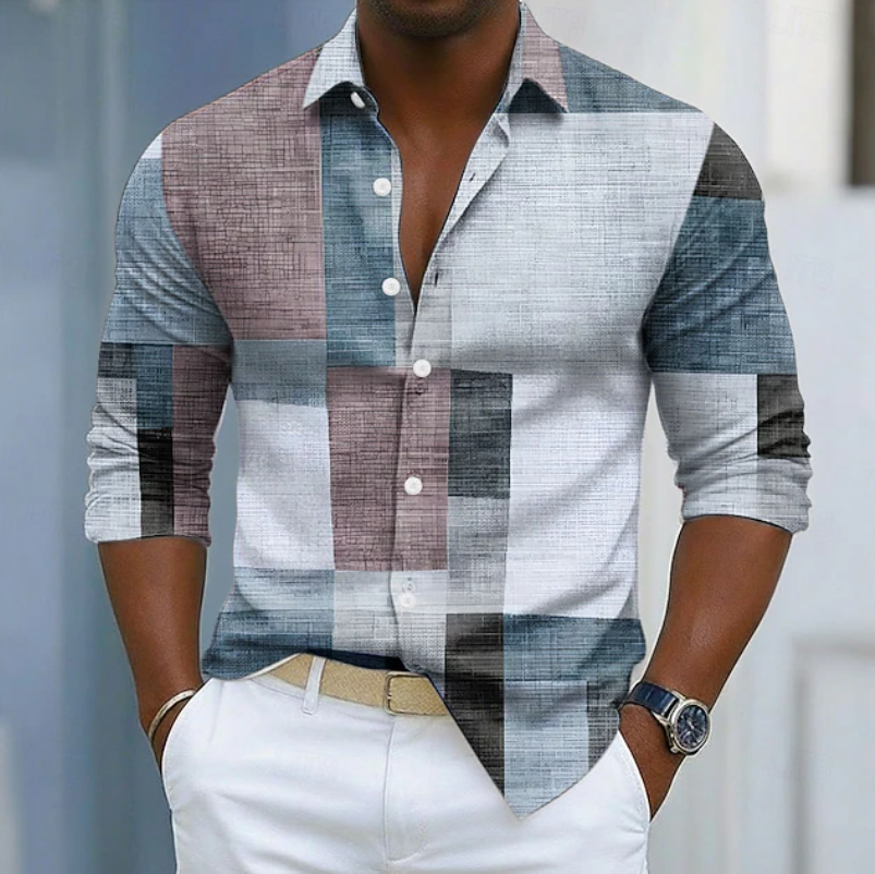 Men's Colour-Block Shirt Short-Sleeve Button-Up Collared Casual Holiday Beach Smart-Casual Everyday Relaxed Fit Kellen