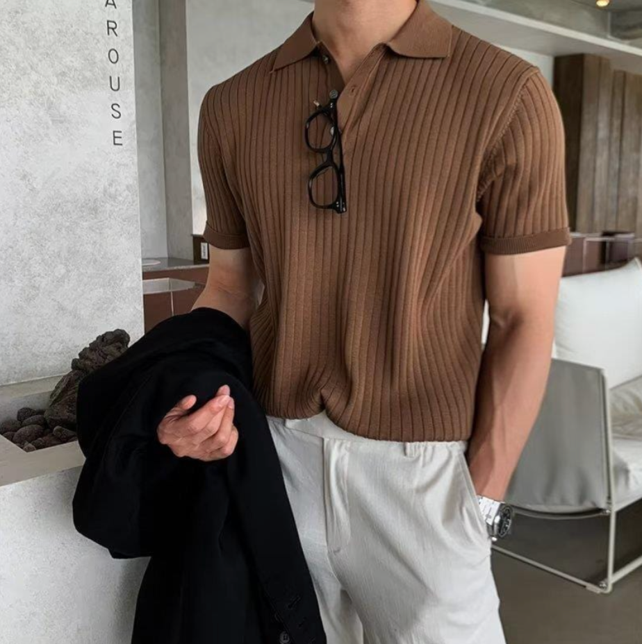 Men’s Casual Ribbed Polo | Stylish