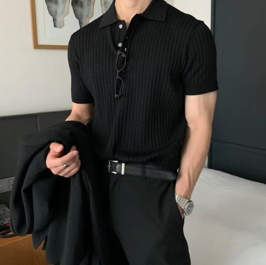 Men’s Casual Ribbed Polo | Stylish