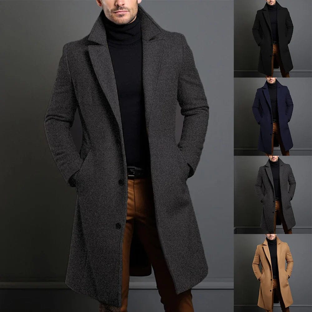Men's Overcoat Wool Blend Long Single-Breasted Warm Tailored Formal Smart-Casual Business Layering Everyday Aldous