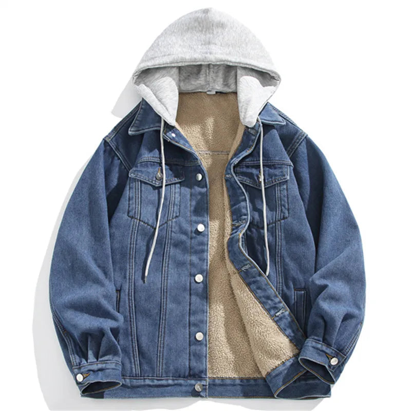 Men's Hooded Denim Jacket Casual Fit Full-Zip Long Sleeve Everyday Wear