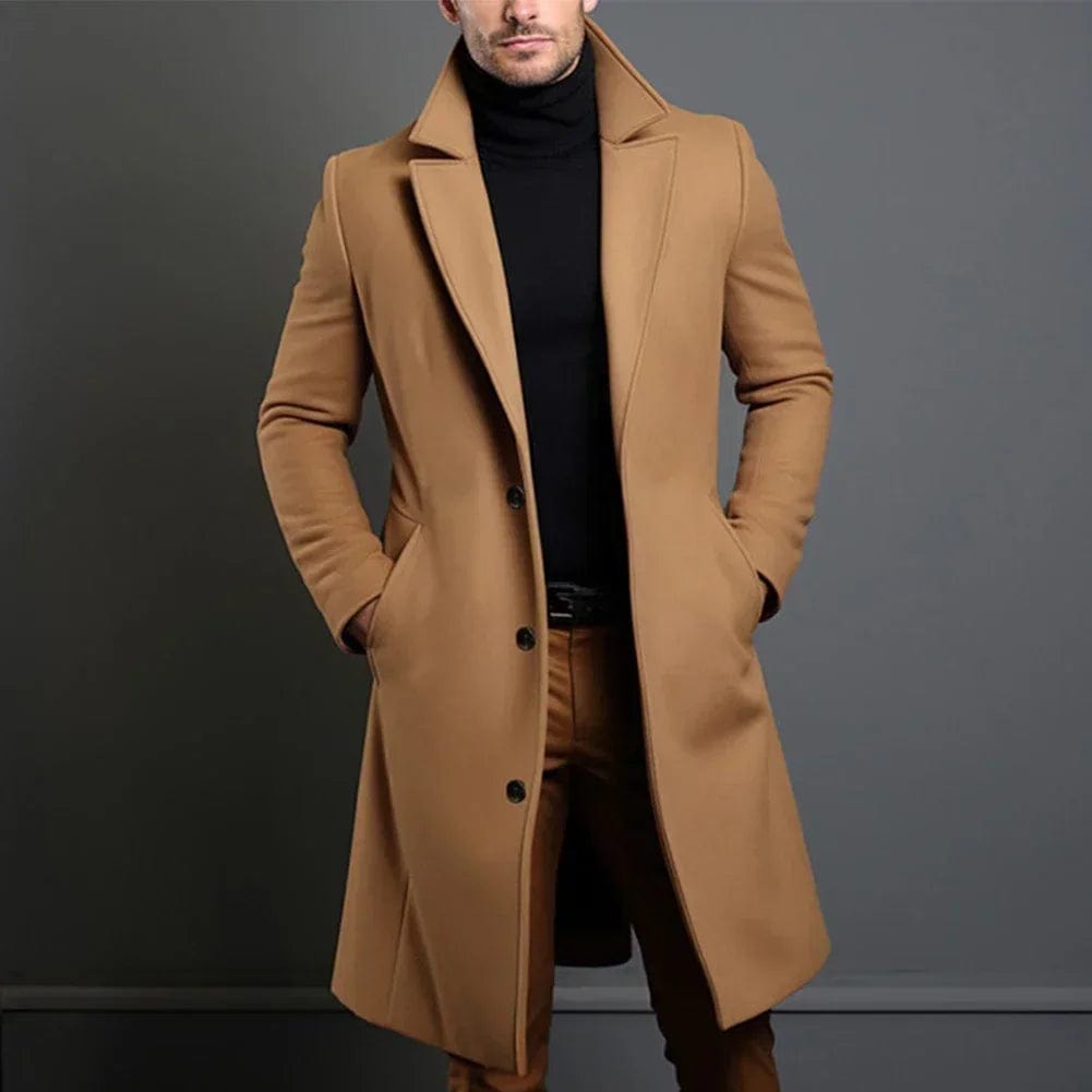 Men's Overcoat Wool Blend Long Single-Breasted Warm Tailored Formal Smart-Casual Business Layering Everyday Aldous