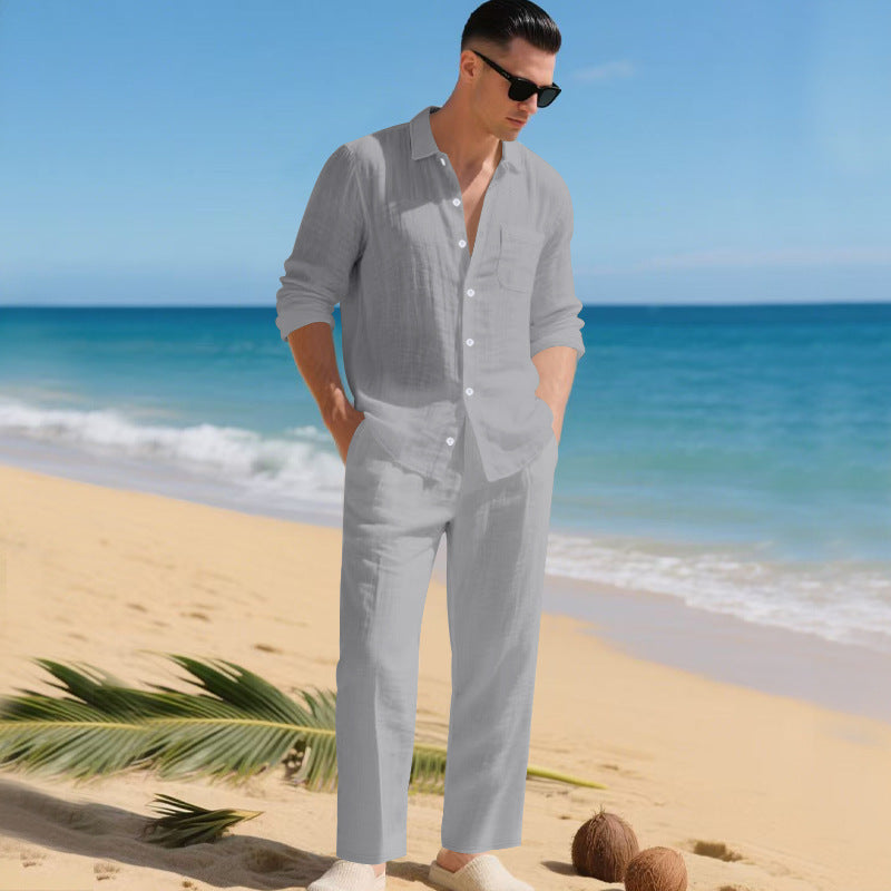 Men's Two-Piece Set Shirt & Trousers Matching Elegant Smart-Casual Casual Everyday Holiday Outfit Co-Ord Brayden