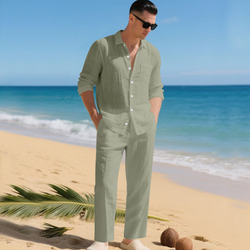 Men's Two-Piece Set Shirt & Trousers Matching Elegant Smart-Casual Casual Everyday Holiday Outfit Co-Ord Brayden