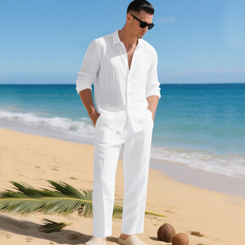 Men's Two-Piece Set Shirt & Trousers Matching Elegant Smart-Casual Casual Everyday Holiday Outfit Co-Ord Brayden