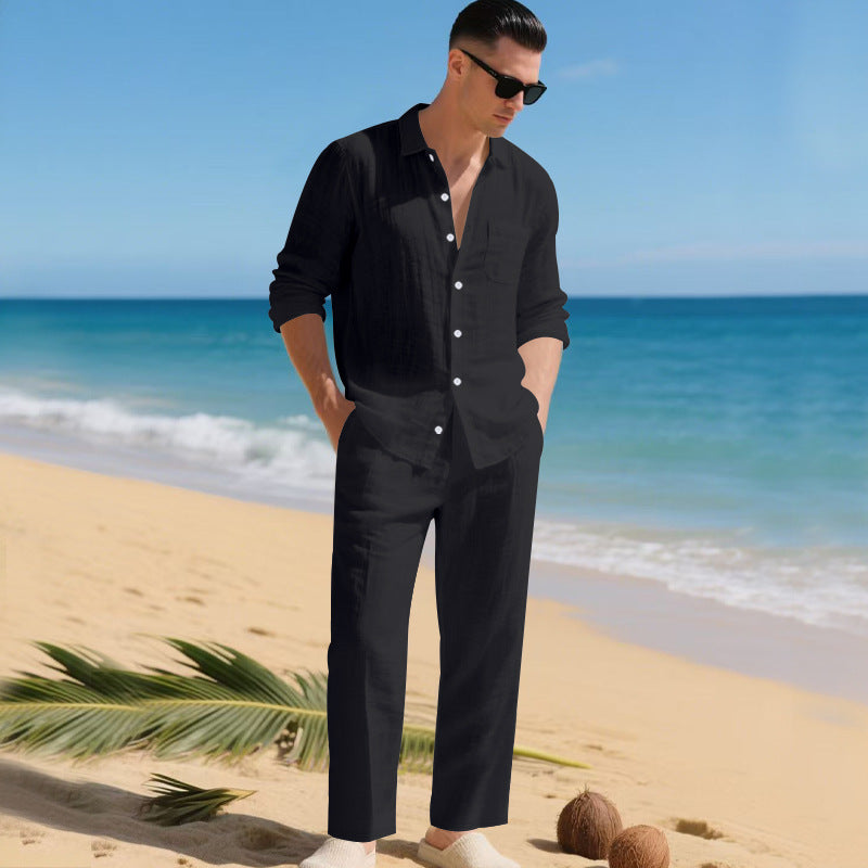 Men's Two-Piece Set Shirt & Trousers Matching Elegant Smart-Casual Casual Everyday Holiday Outfit Co-Ord Brayden