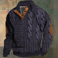 Men's Cable Knit Pullover Sweater Half-Button Stand Collar Textured Casual Wear