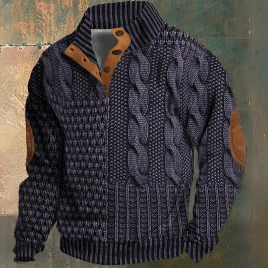 Men's Cable Knit Pullover Sweater Half-Button Stand Collar Textured Casual Wear