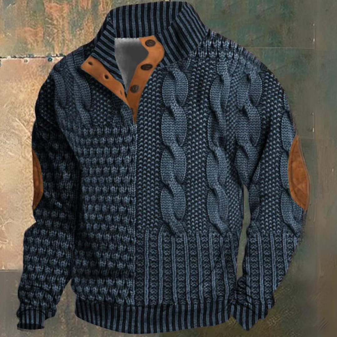 Men's Cable Knit Pullover Sweater Half-Button Stand Collar Textured Casual Wear