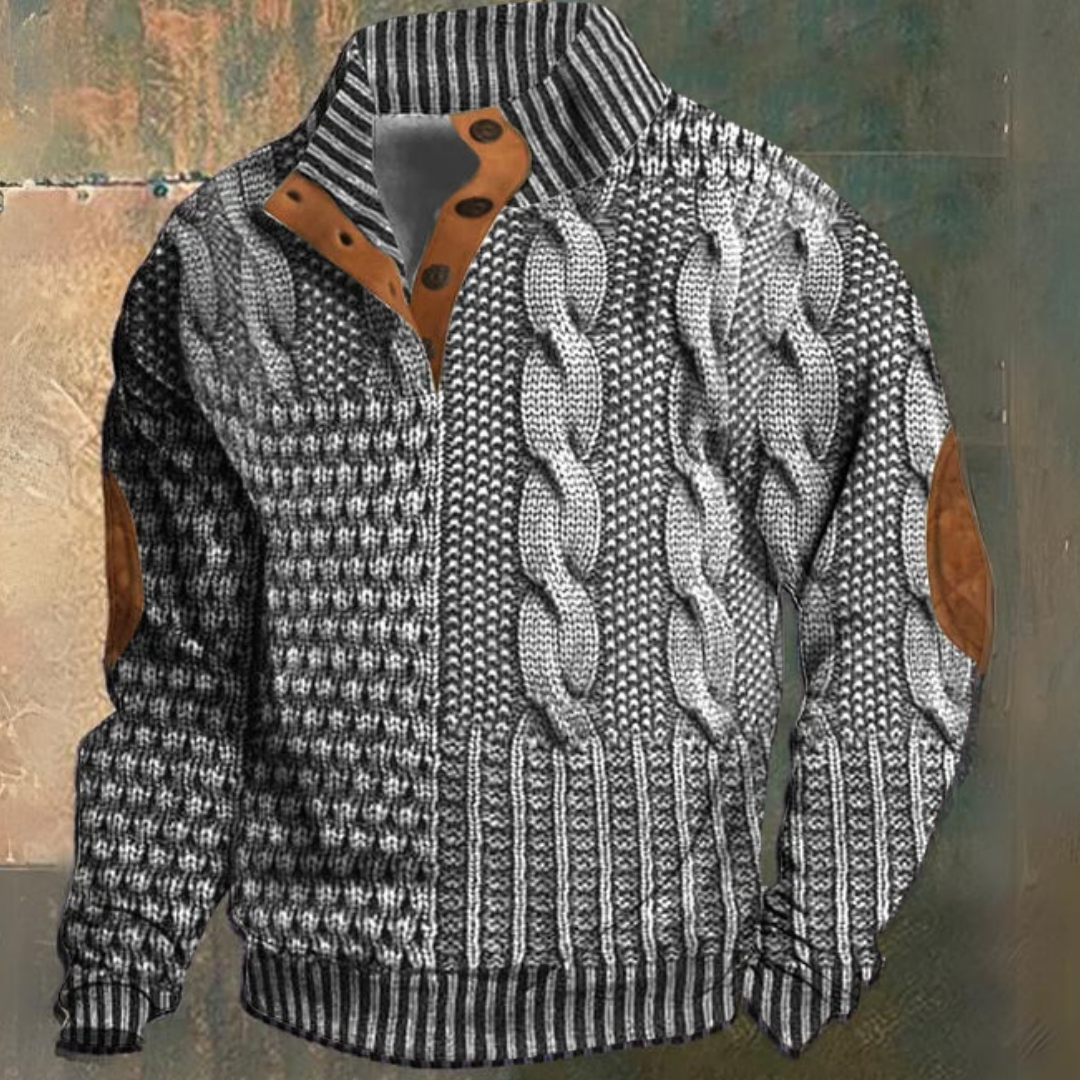 Men's Cable Knit Pullover Sweater Half-Button Stand Collar Textured Casual Wear