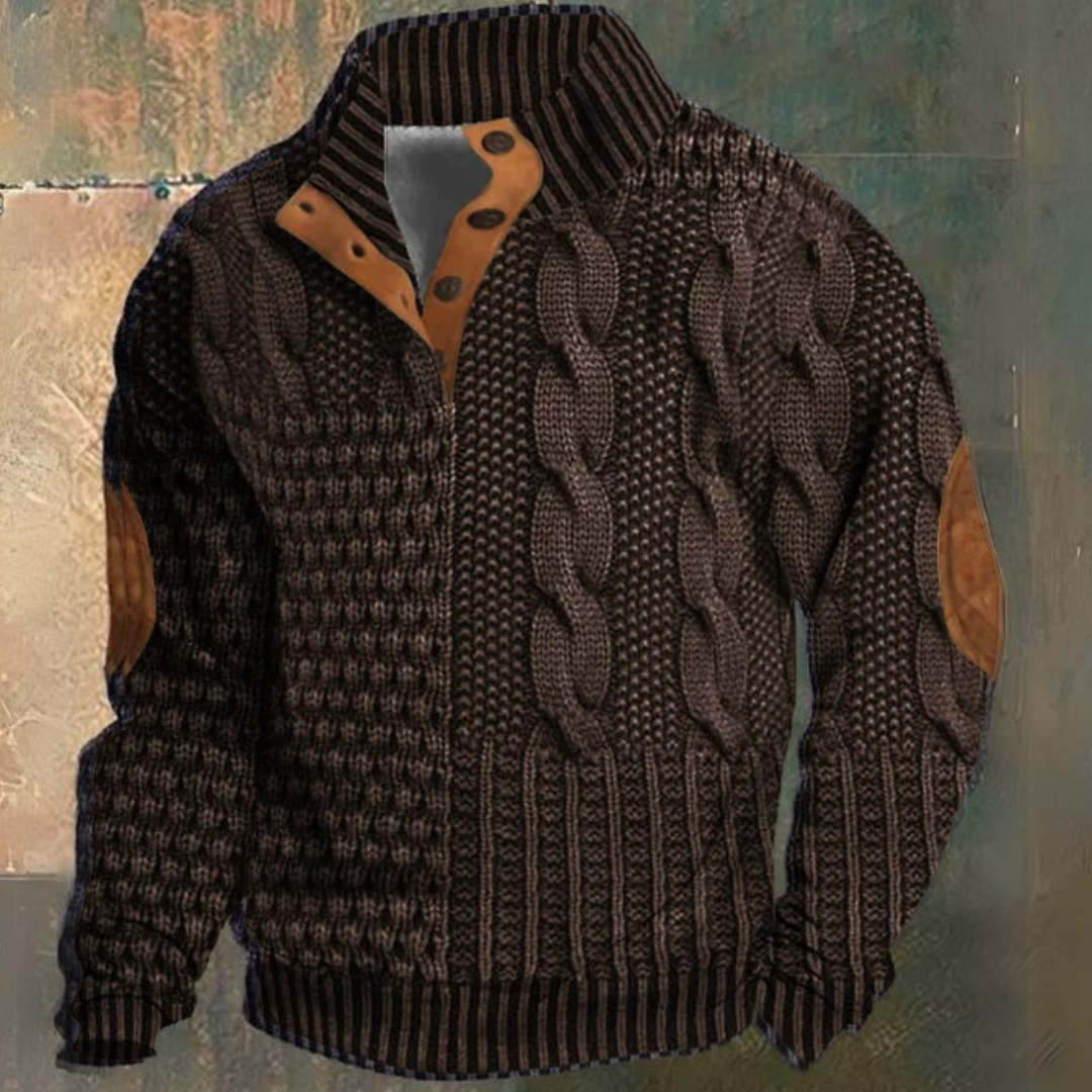 Men's Cable Knit Pullover Sweater Half-Button Stand Collar Textured Casual Wear