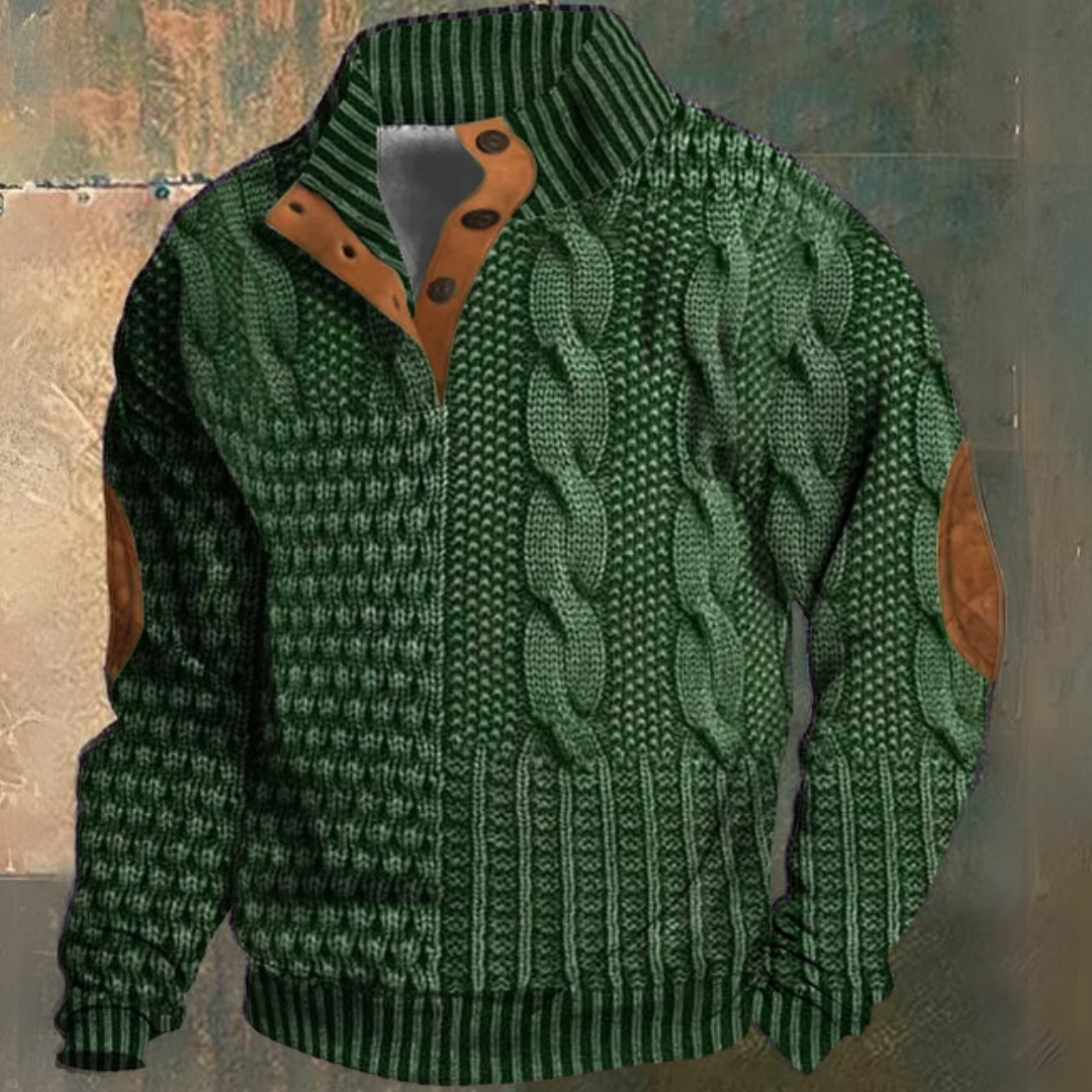 Men's Cable Knit Pullover Sweater Half-Button Stand Collar Textured Casual Wear