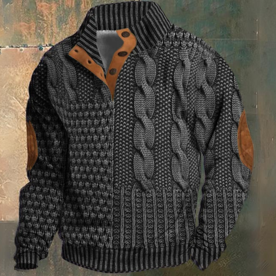 Men's Cable Knit Pullover Sweater Half-Button Stand Collar Textured Casual Wear