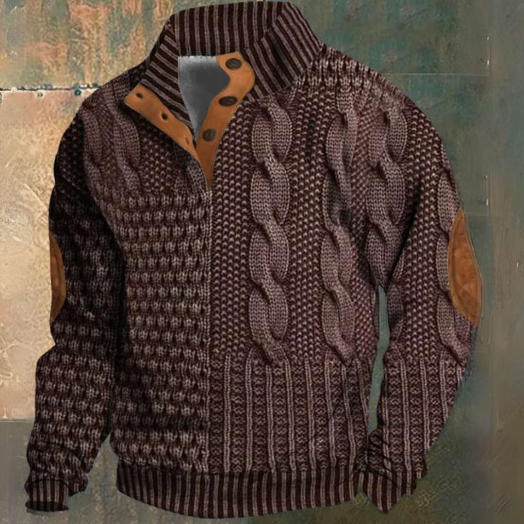 Men's Cable Knit Pullover Sweater Half-Button Stand Collar Textured Casual Wear