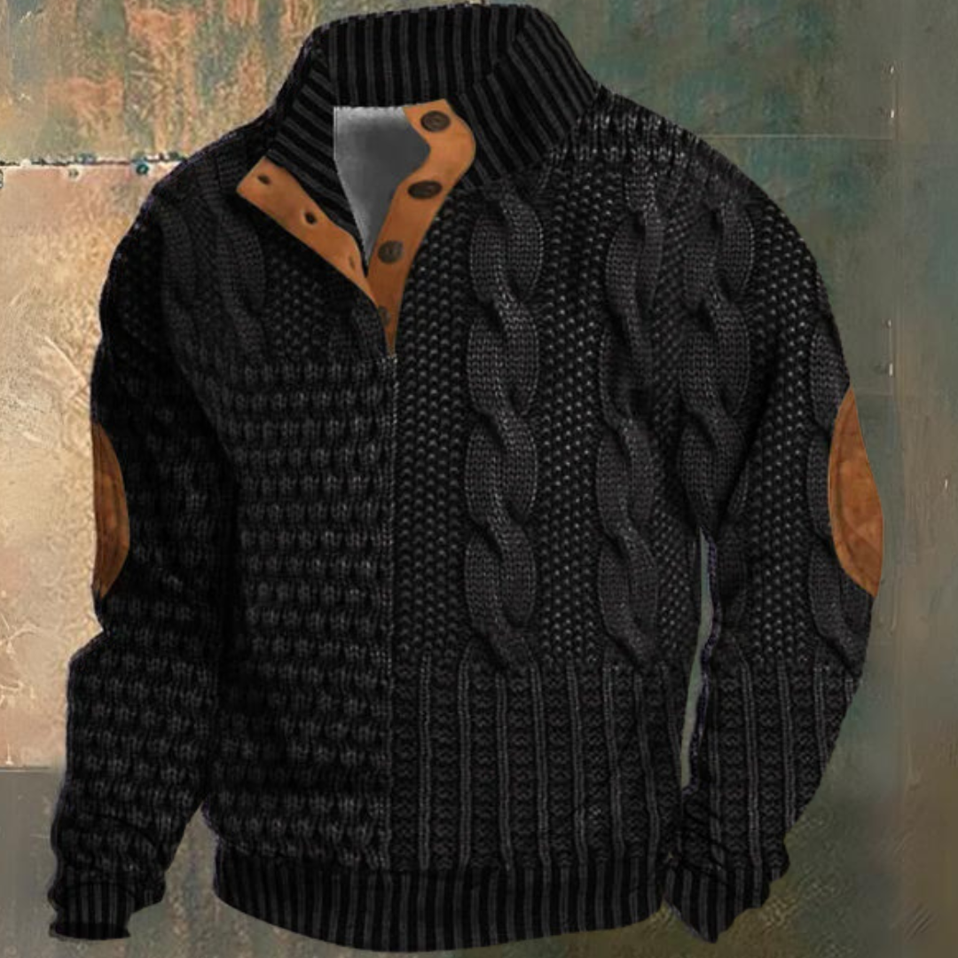 Men's Cable Knit Pullover Sweater Half-Button Stand Collar Textured Casual Wear