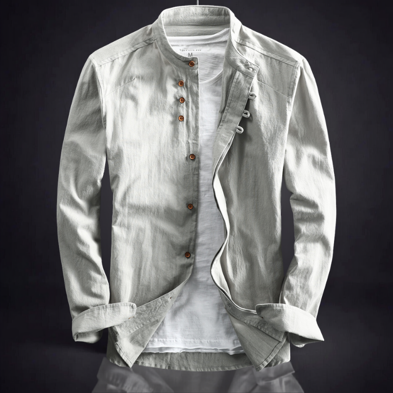 Men's Casual Stand Collar Shirt Relaxed Fit Long Sleeve Versatile Everyday