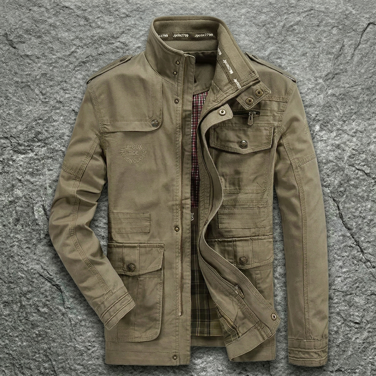 Men's Field Jacket Utility Design Versatile Fit Layered Outdoor Style