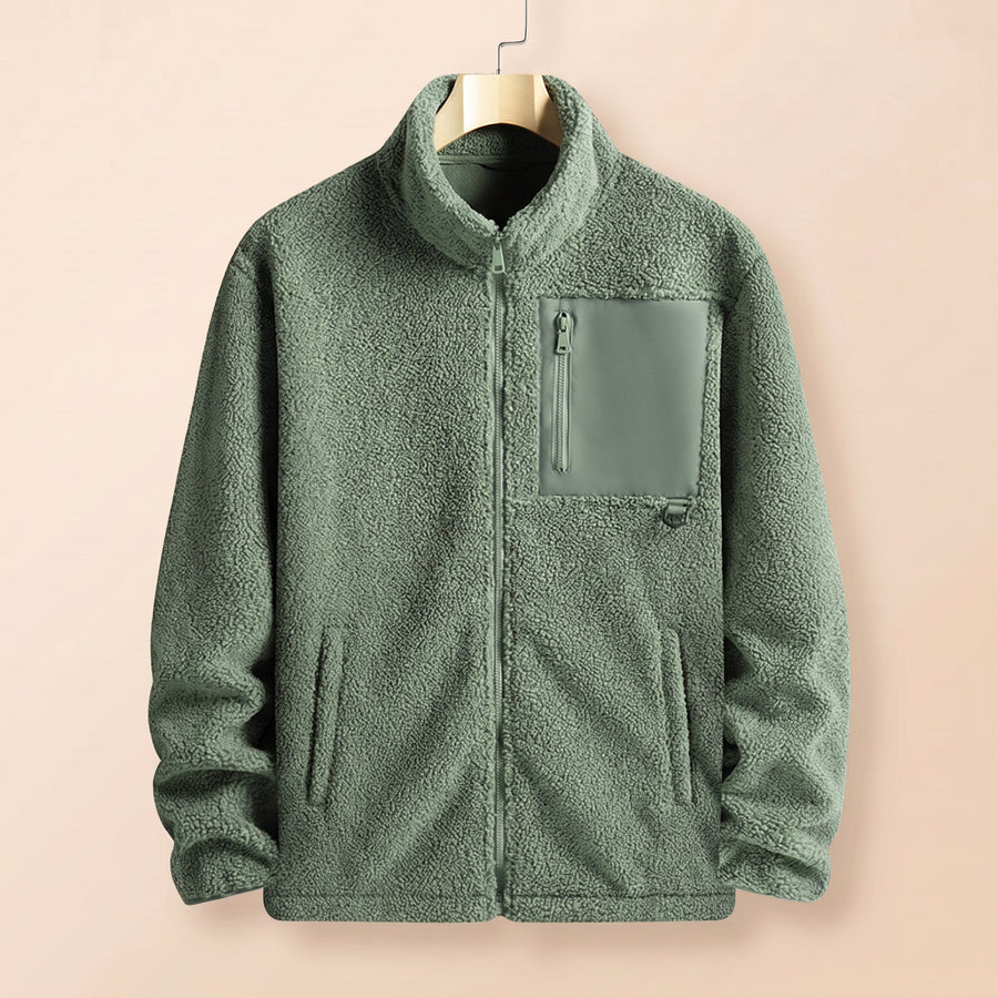 Men's Warm Zip Fleece Coat Relaxed Fit Long Sleeve High Collar Casual Everyday
