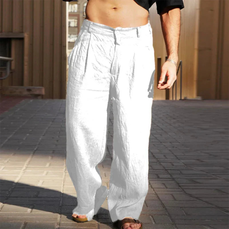 Men's Wide Trousers Pleated Front Relaxed Fit Casual Everyday Style