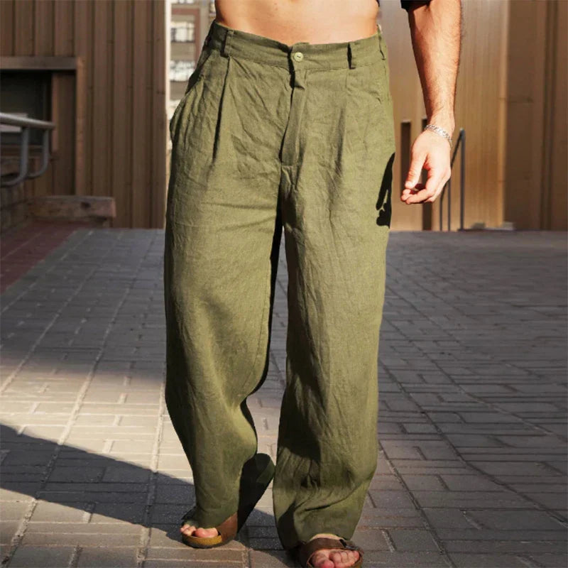 Men's Wide Trousers Pleated Front Relaxed Fit Casual Everyday Style