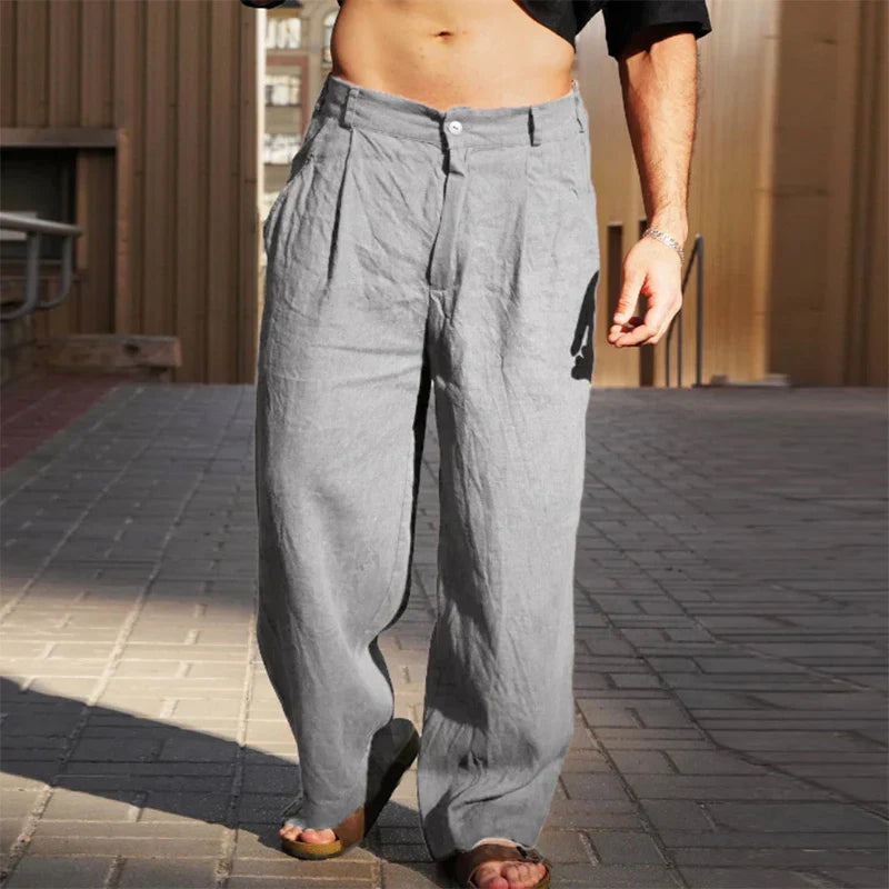 Men's Wide Trousers Pleated Front Relaxed Fit Casual Everyday Style