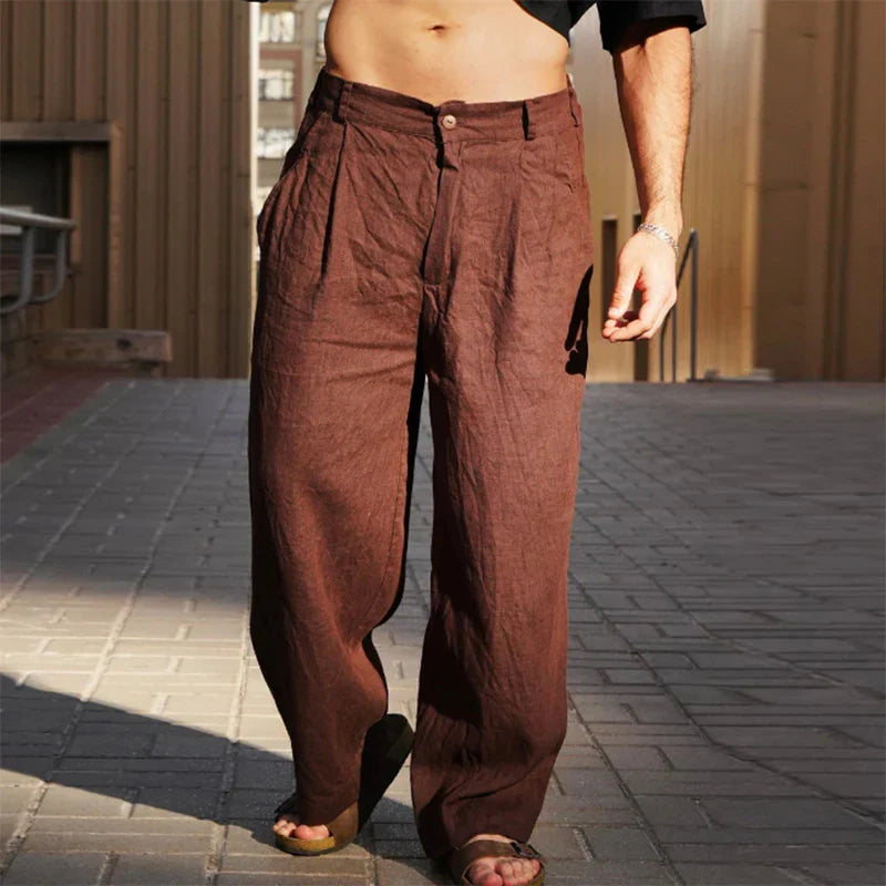 Men's Wide Trousers Pleated Front Relaxed Fit Casual Everyday Style