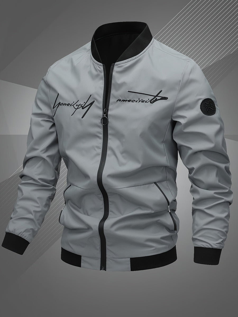 Men's Embroidered Baseball Jacket Relaxed Fit Long Sleeve Zip Closure Casual Wear