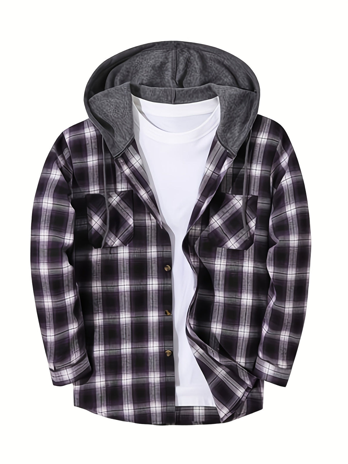Men's Plaid Hooded Sweatshirt Relaxed Fit Long Sleeve Casual Everyday Wear