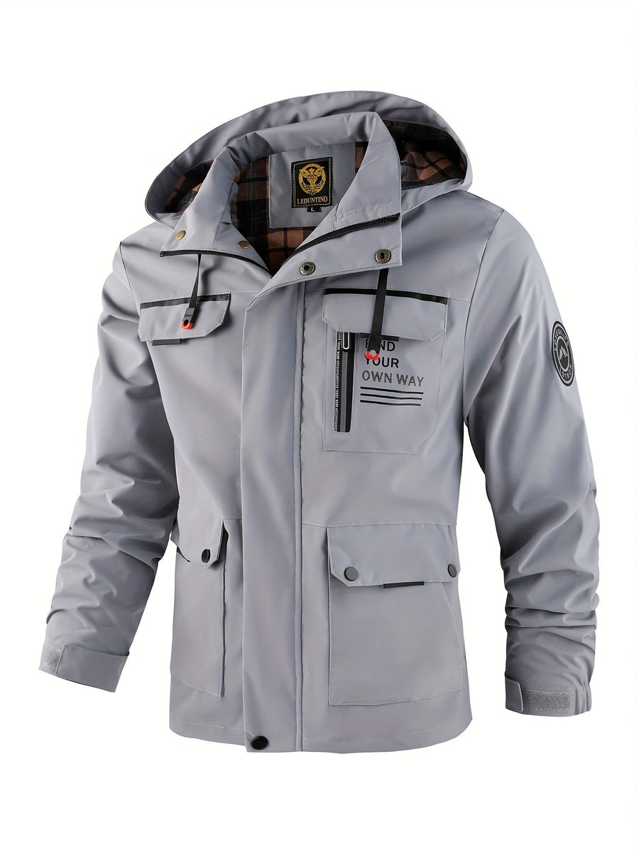 Men's Flared Hooded Jacket Casual Fit Long Sleeve Zippered Outdoor Wear