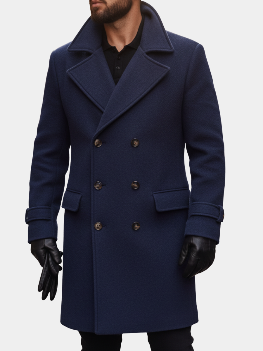 Men's Classic Overcoat Tailored Fit Notched Collar Double-Breasted Formal