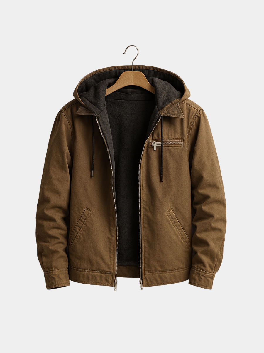 Men's Fleece-Lined Jacket Full-Zip Hooded Warm Layering Casual Outerwear