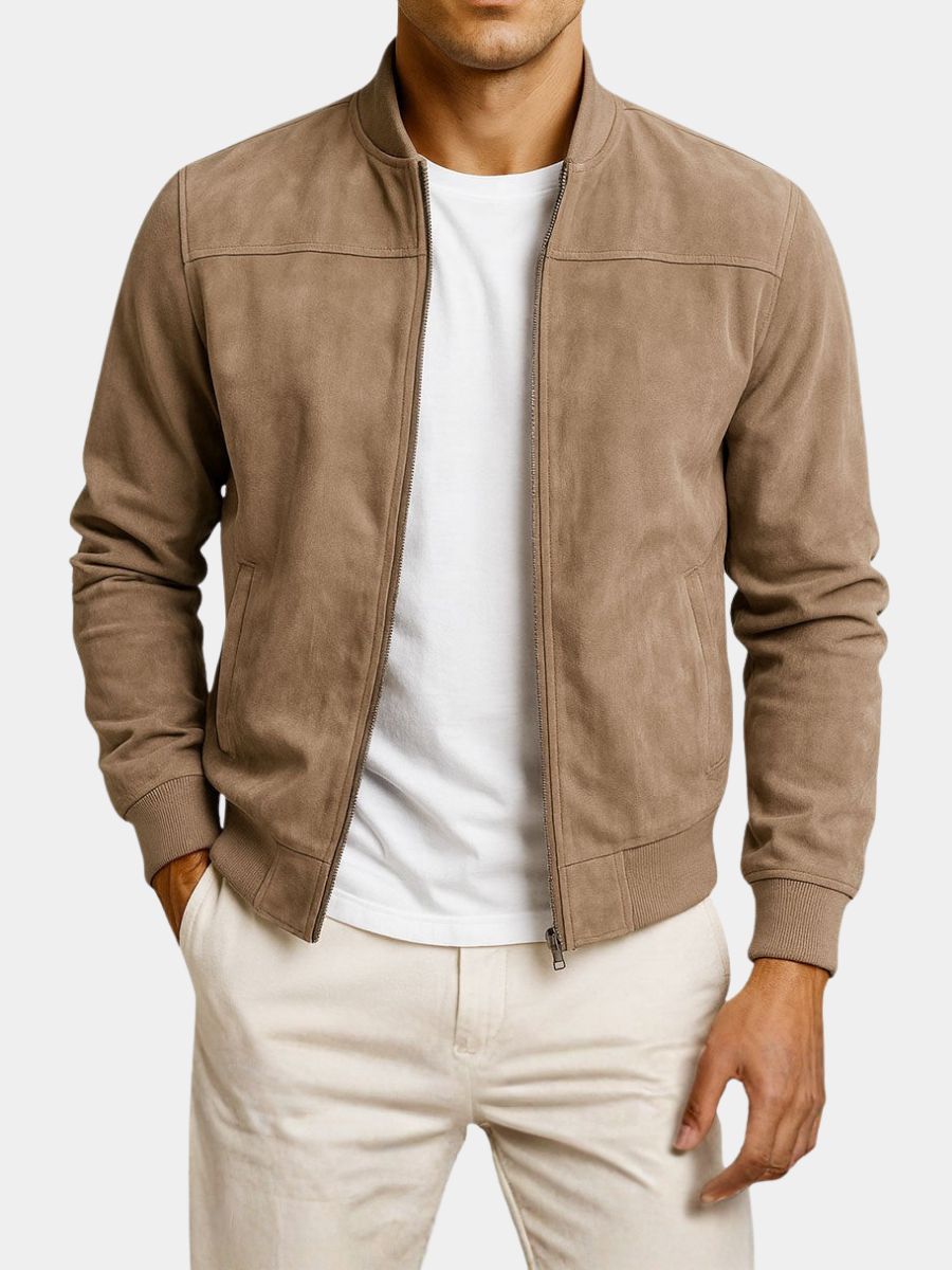 Men's Suede Jacket Casual Fit Button Closure Classic Style Everyday Wear