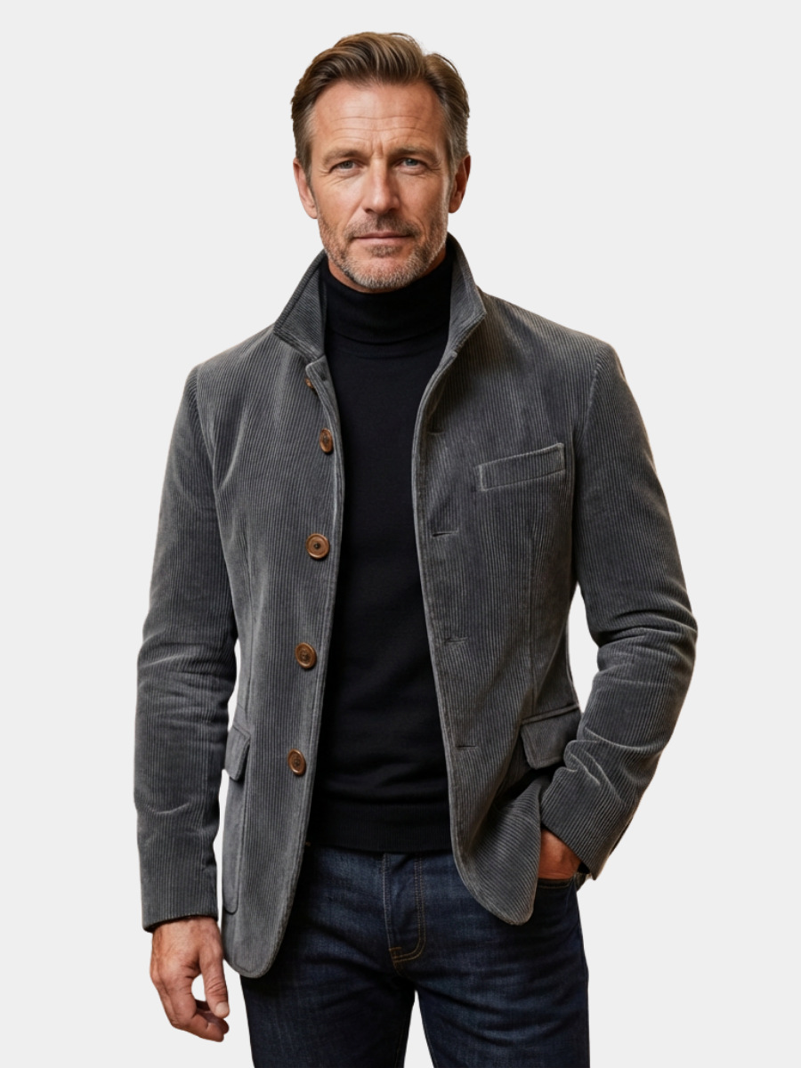Men's Elegant Jacket Tailored Fit Long Sleeve Notched Collar Button-Up Formal