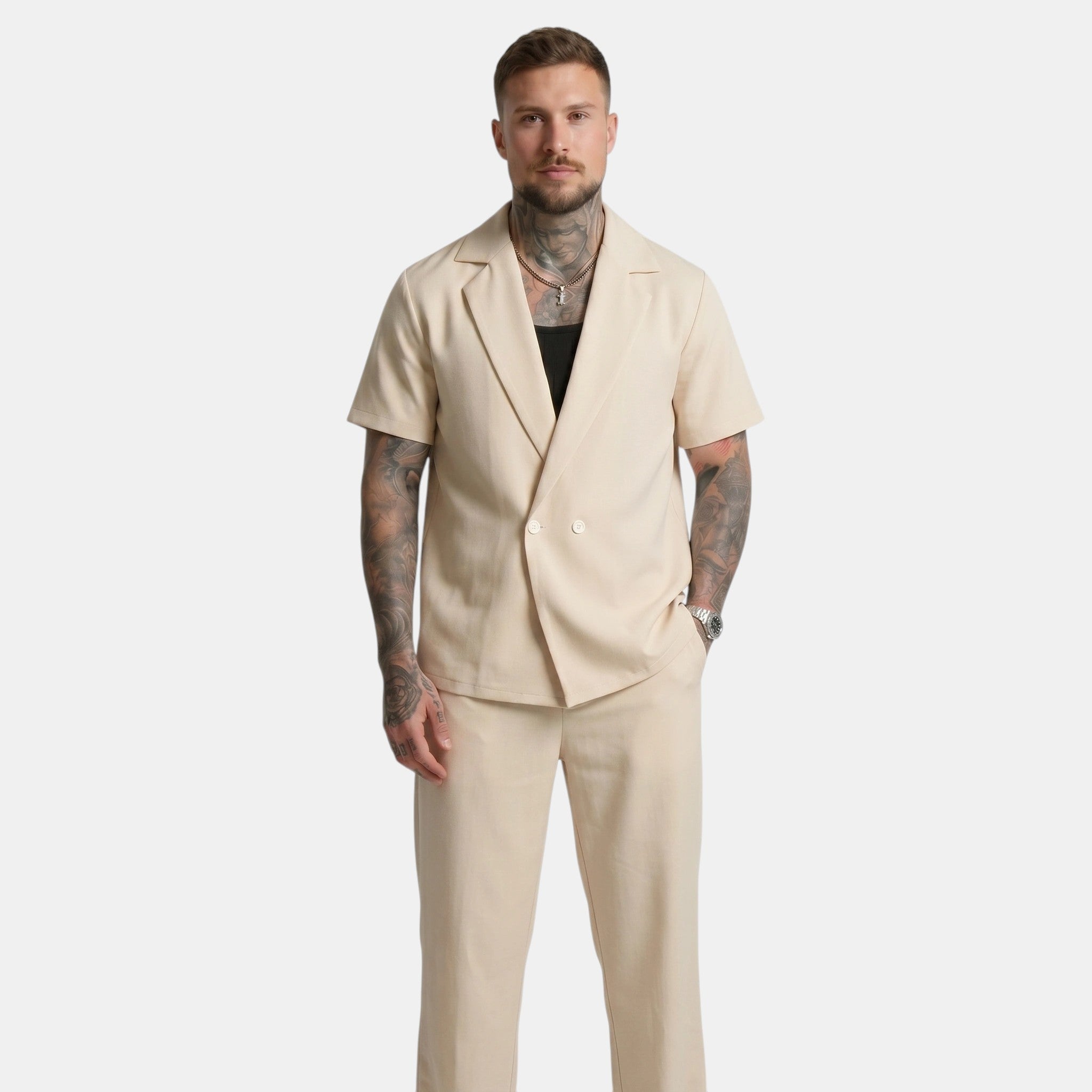 Men's Short Sleeve Shirt and Trousers Set