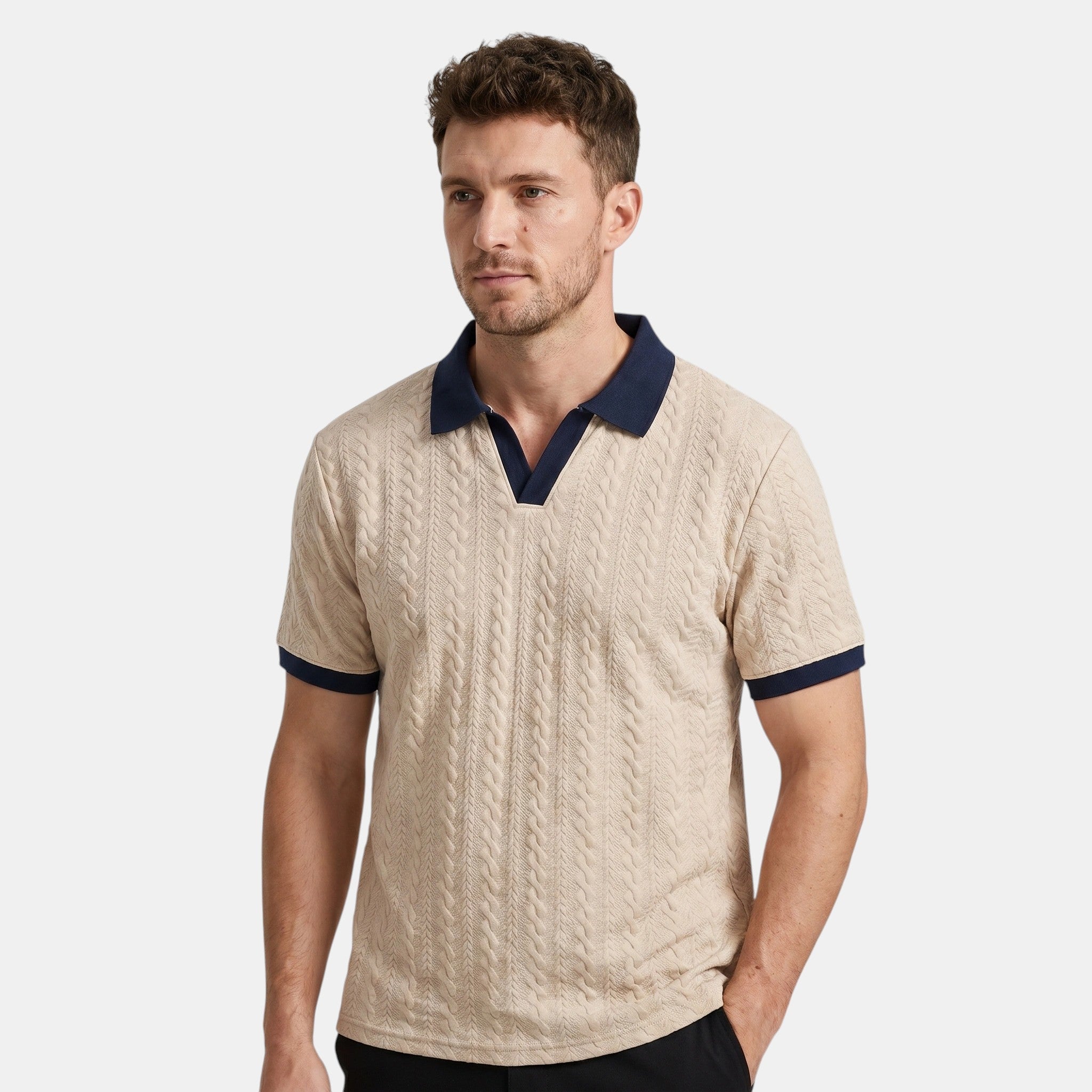 Men's Short Sleeve V Neck Polo Shirt Regular Fit