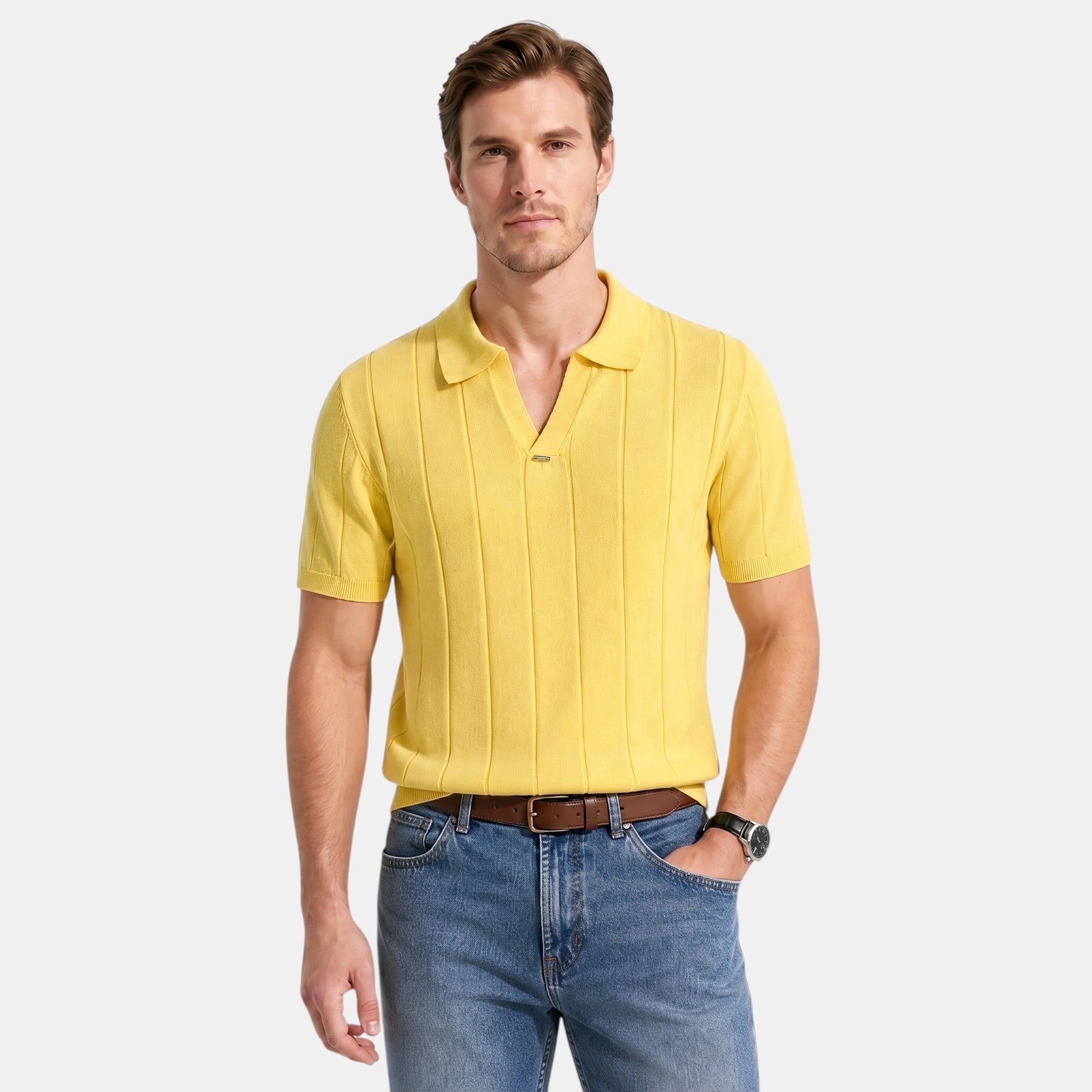 Men's Striped Knit Polo Shirt