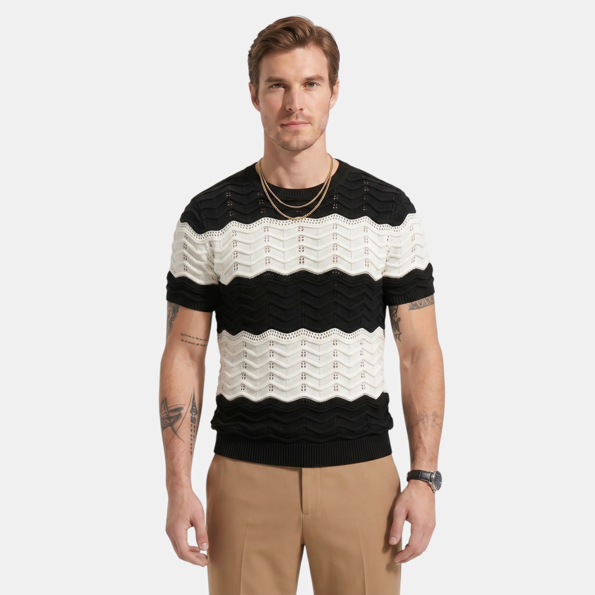 Men's Striped Knit Polo Shirt