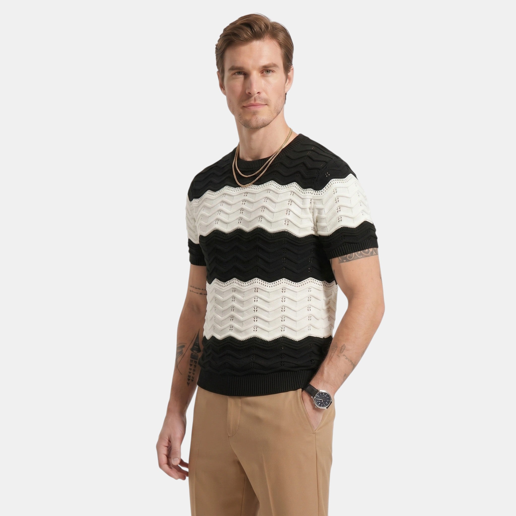 Men's Striped Knit Polo Shirt