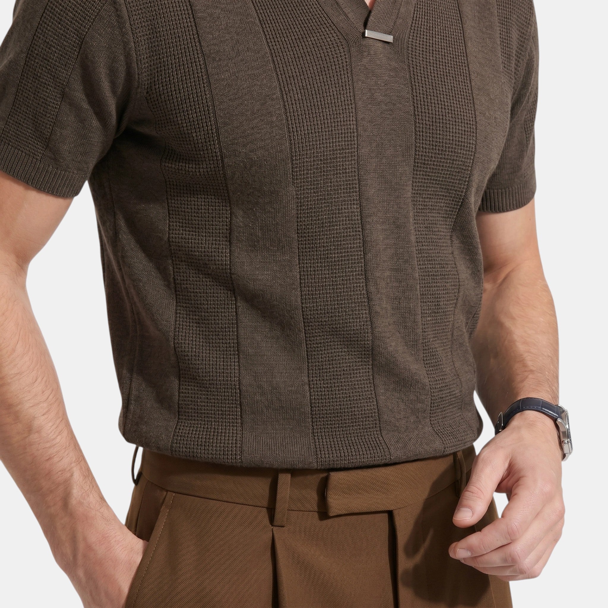 Men's Striped Knit Polo Shirt