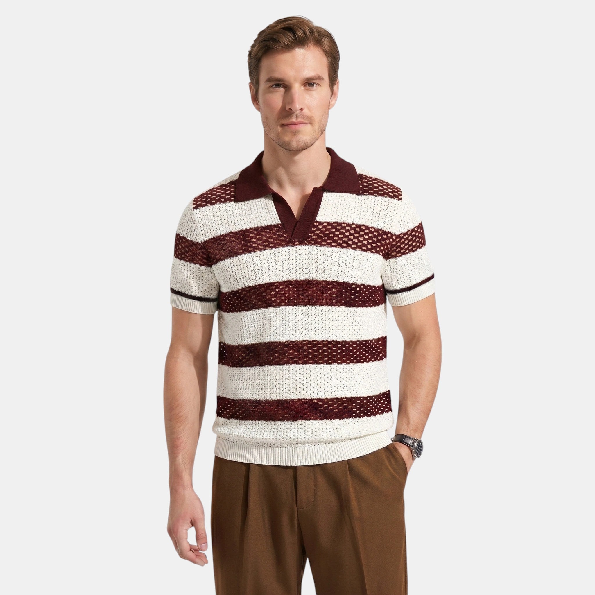 Men's Striped Knit Polo Shirt