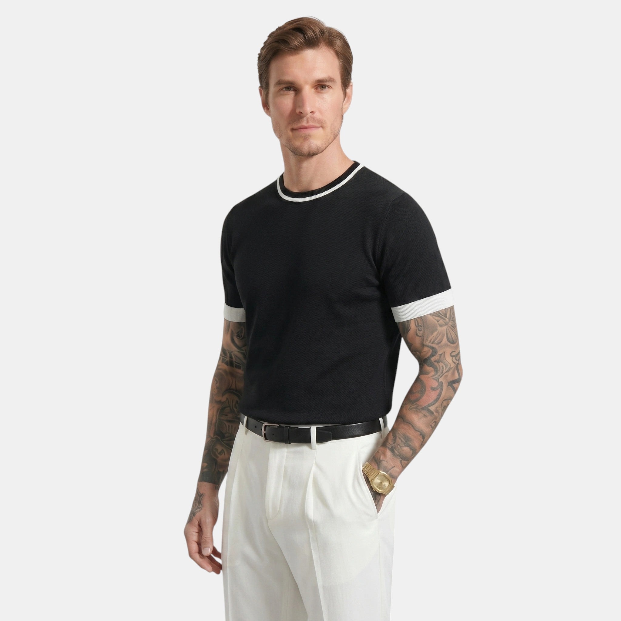 Men's Striped Knit Polo Shirt
