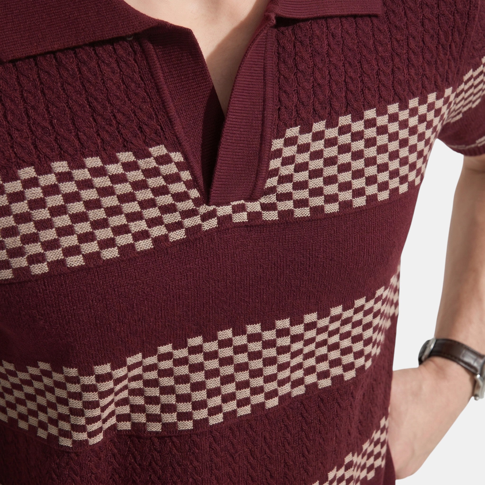 Men's Striped Knit Polo Shirt