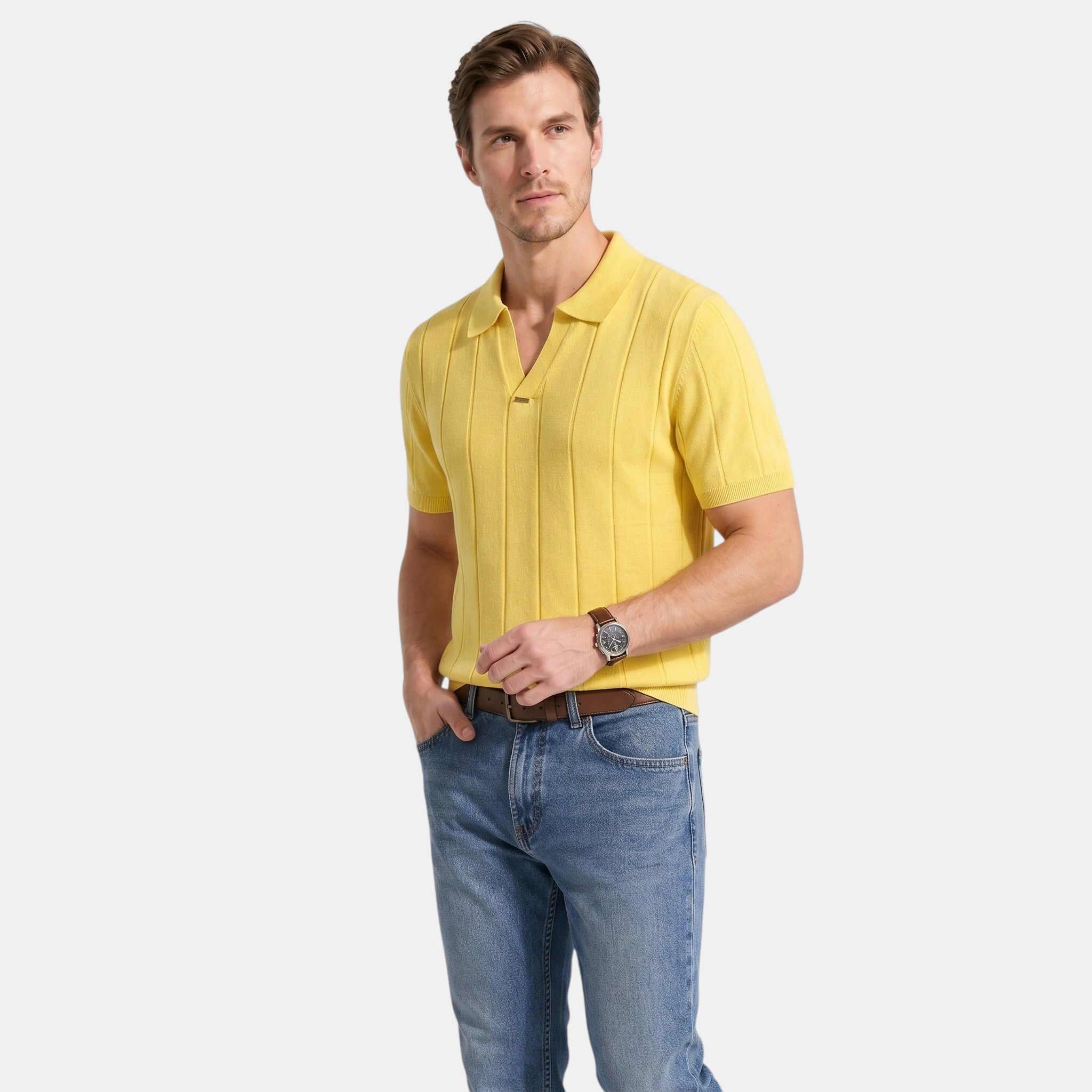 Men's Striped Knit Polo Shirt
