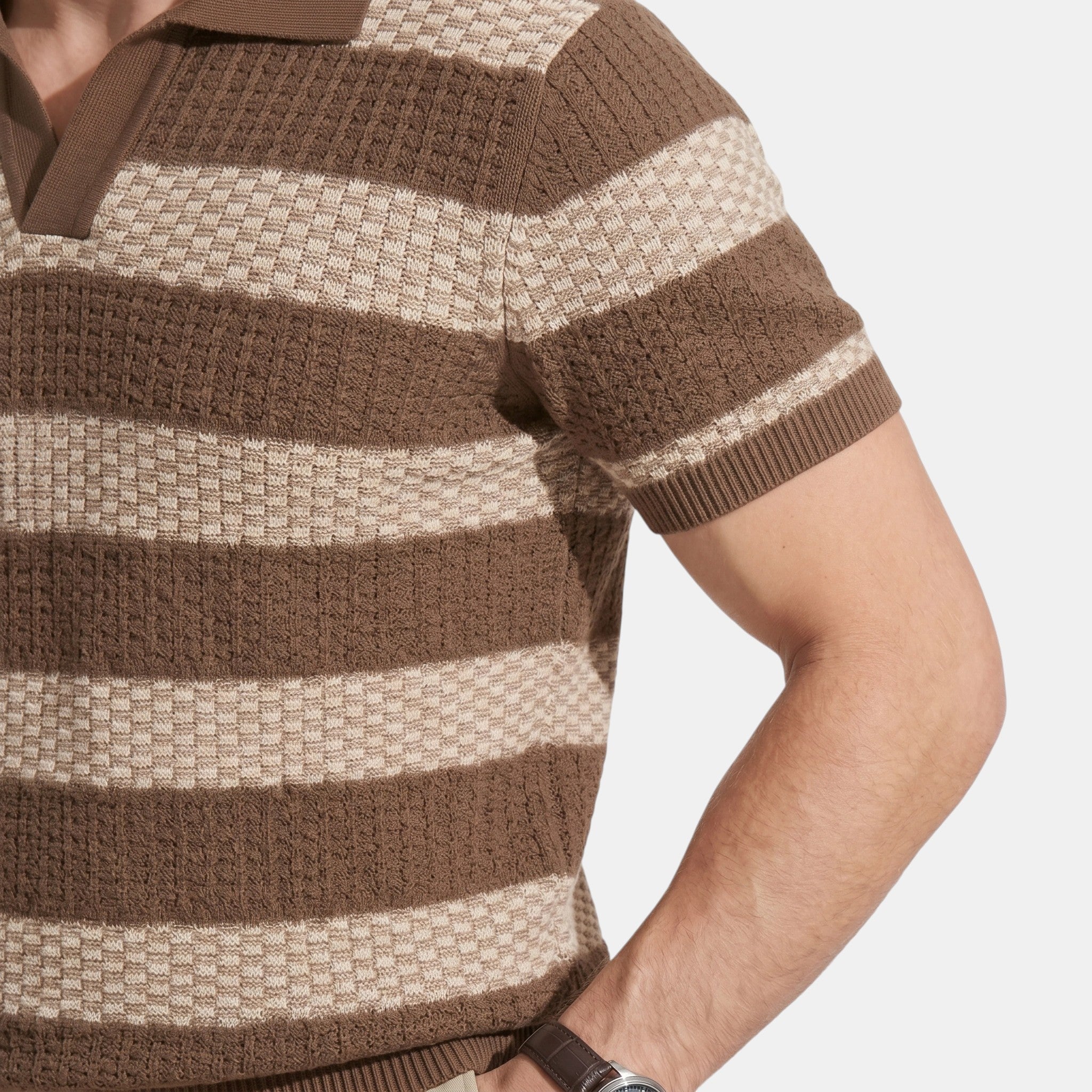 Men's Striped Knit Polo Shirt