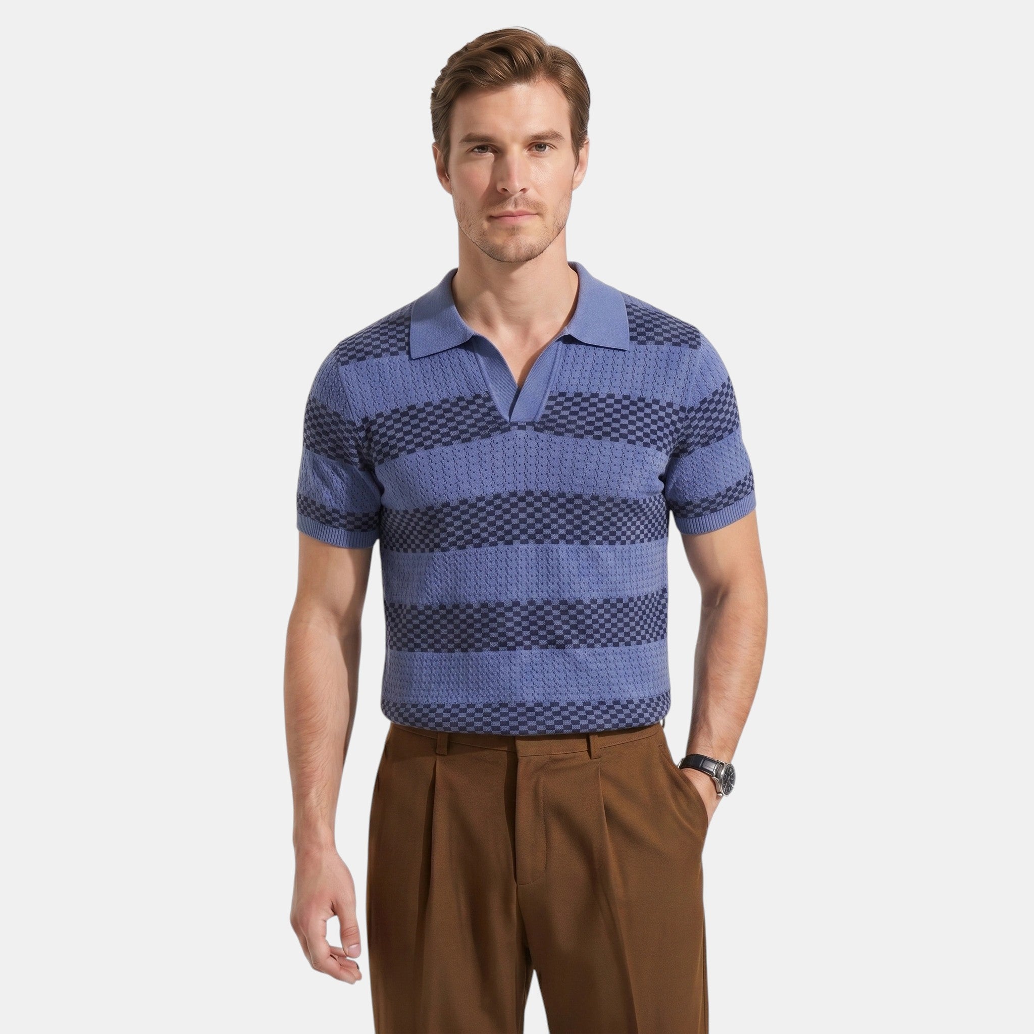 Men's Striped Knit Polo Shirt